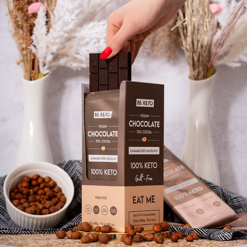 Vegan Keto Chocolate + MCT Oil - Caramelized Hazelnut 80g