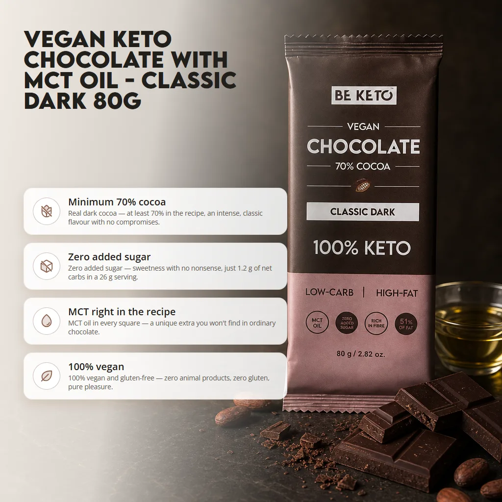 Vegan Keto Chocolate + MCT Oil – Classic Dark 80g