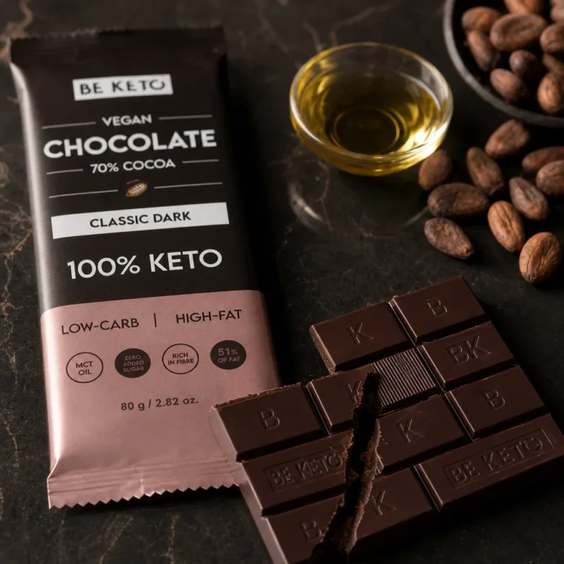 Vegan Keto Chocolate + MCT Oil – Classic Dark 80g