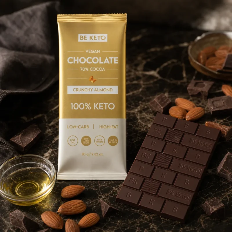 Vegan Keto Chocolate + MCT Oil – Crunchy Almond 80g