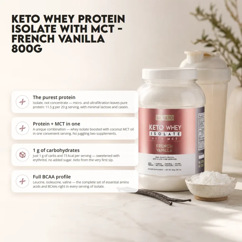 Keto Whey Isolate + MCT – French Vanilla 800g – Benefit Keto Whey Isolate + MCT – French Vanilla 800g