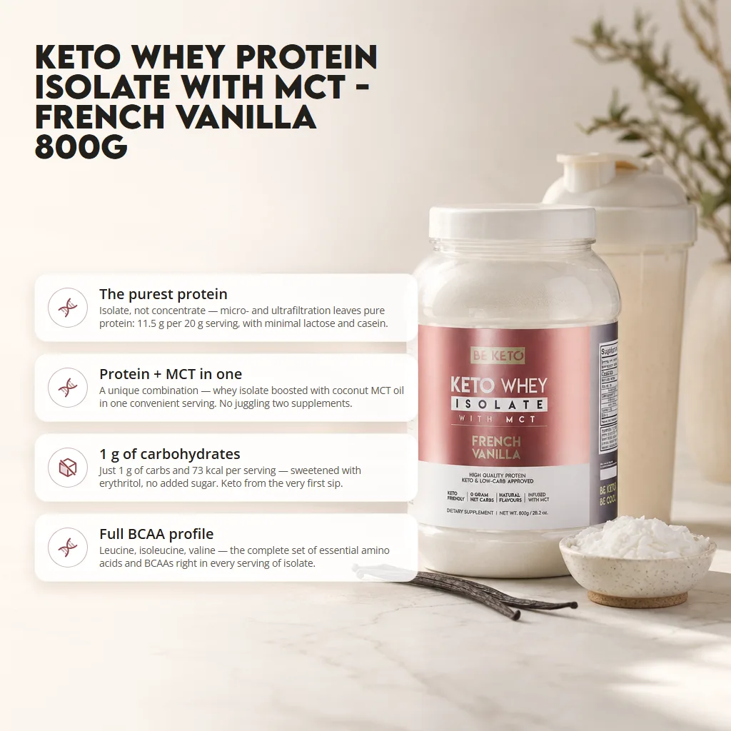 Keto Whey Isolate + MCT – French Vanilla 800g