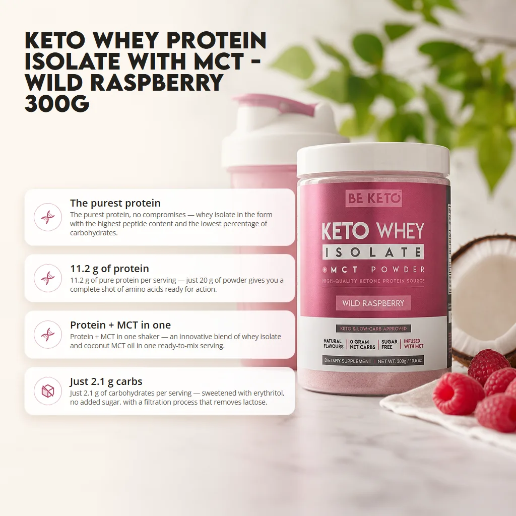 Keto Whey Isolate + MCT – Wild Raspberry 300g
