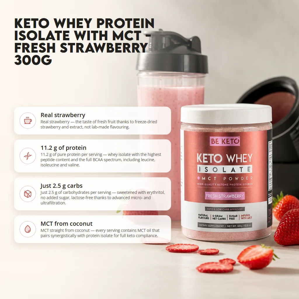 Keto Whey Isolate + MCT – Fresh Strawberry 300g