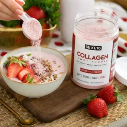 Keto Collagen + MCT Oil – Fresh Strawberry 300g – Lifestyle 3 Keto Collagen + MCT Oil – Fresh Strawberry 300g