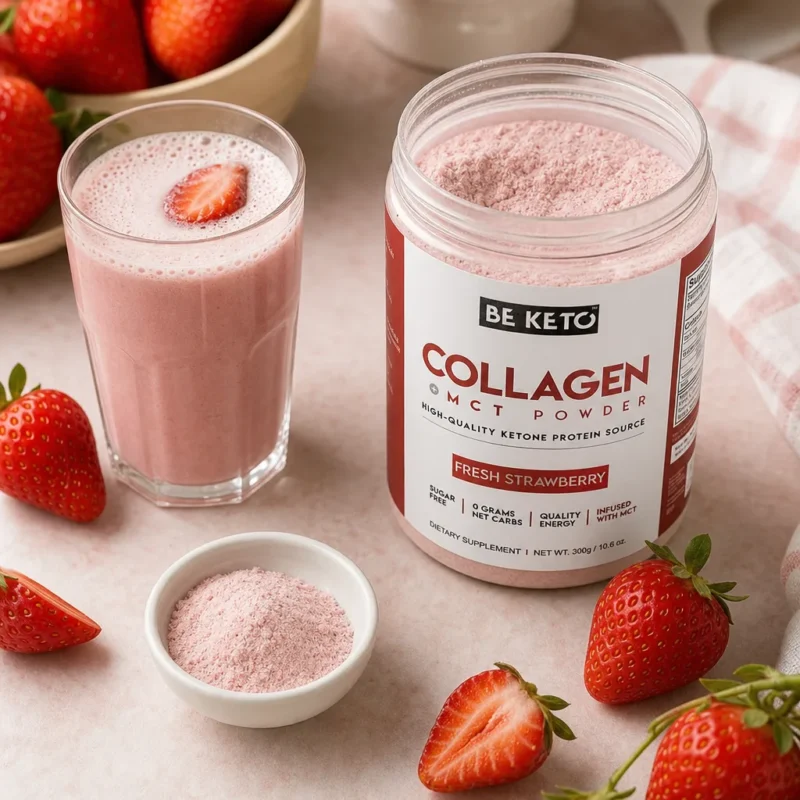 Keto Collagen + MCT Oil – Fresh Strawberry 300g – Lifestyle 4 Keto Collagen + MCT Oil – Fresh Strawberry 300g