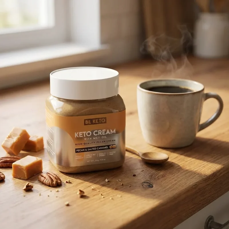 Keto Cream – Pecan & Salted Caramel 250g – Lifestyle 1 Keto Cream – Pecan & Salted Caramel 250g