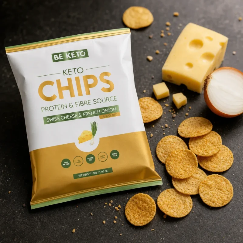 Keto Chips – Swiss Cheese & French Onion 30g – Lifestyle 4 Keto Chips – Swiss Cheese & French Onion 30g