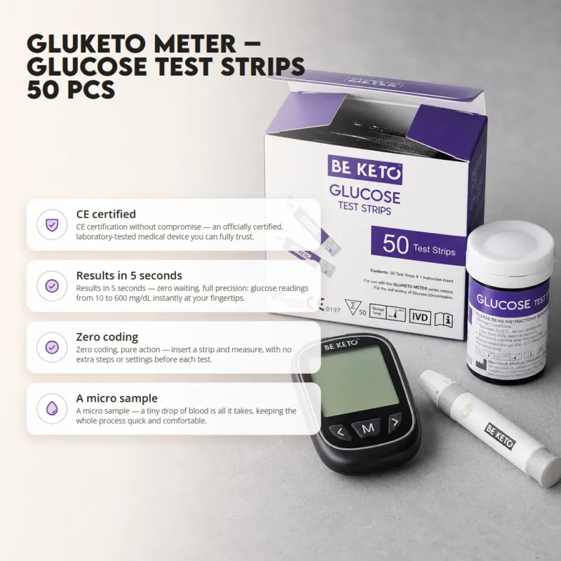 GluKeto Meter – Glucose Strip Tests 50 pcs. – Benefit GluKeto Meter – Glucose Strip Tests 50 pcs.