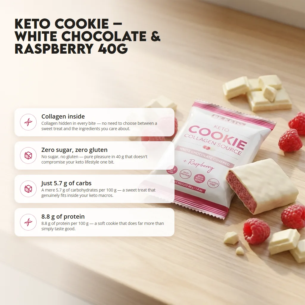 Keto Cookie – White Chocolate & Raspberry 40g