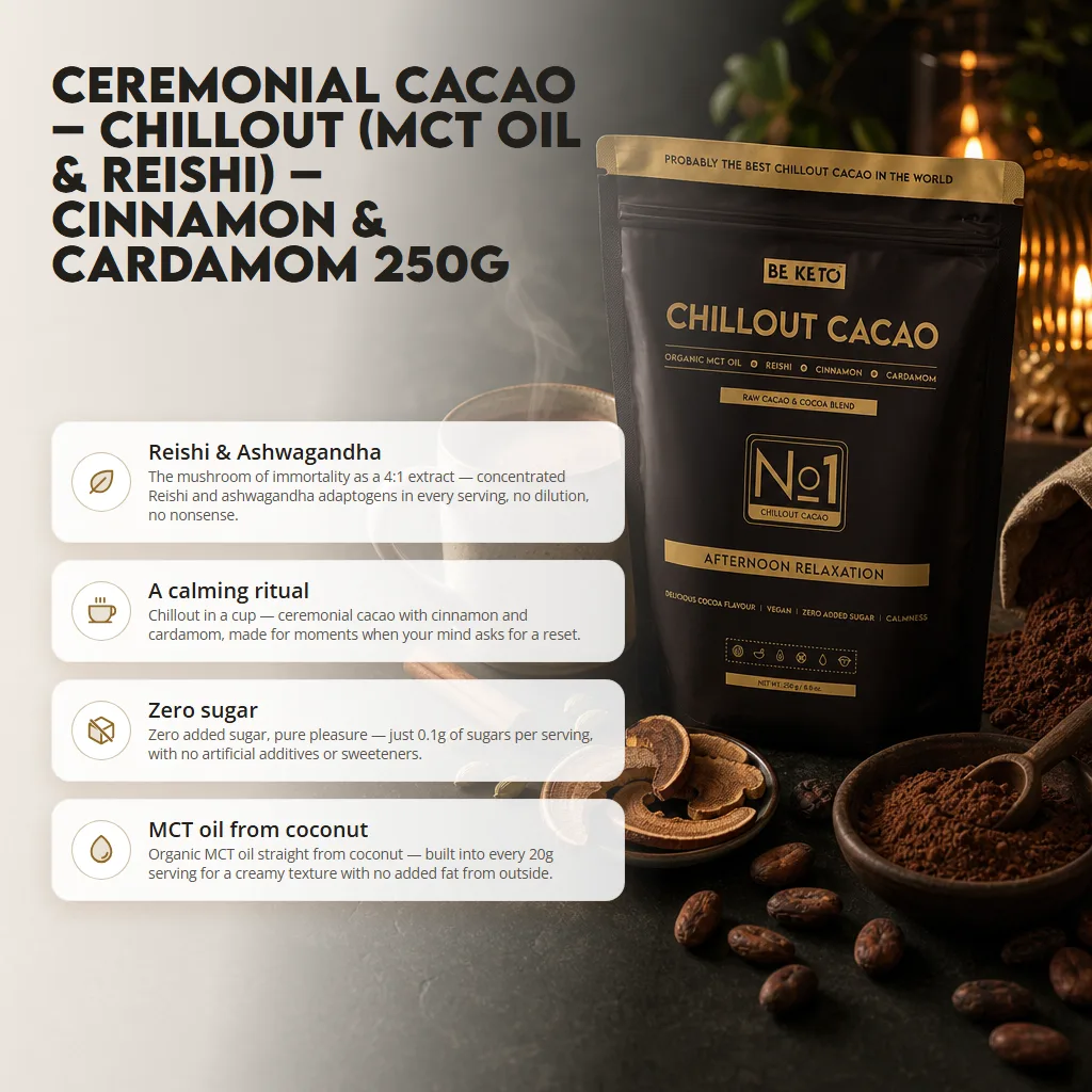 Ceremonial Cacao – Chillout (MCT Oil & Reishi) – Cinnamon & Cardamom 250g