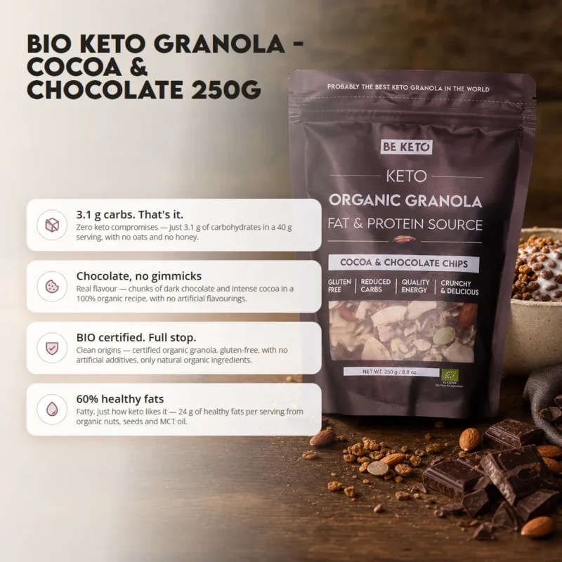 Keto Organic Granola – Cocoa & Chocolate Chips 250g – Benefit Keto Organic Granola – Cocoa & Chocolate Chips 250g