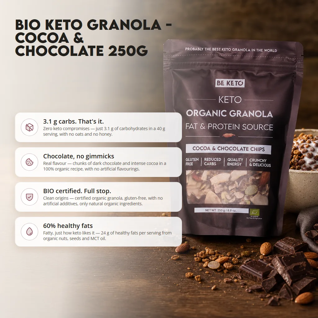 Keto Organic Granola – Cocoa & Chocolate Chips 250g