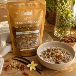 Keto Organic Granola – French Vanilla 250g – Lifestyle 1 Keto Organic Granola – French Vanilla 250g