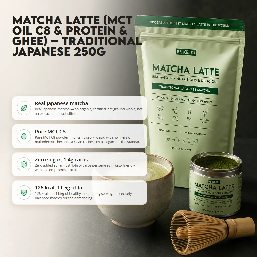 Keto Matcha Latte (MCT C8 Oil & Protein & Ghee) – Traditional Japanese 250g