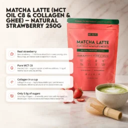 Keto Matcha Latte (MCT C8 Oil & Collagen & Ghee) – Natural Strawberry 250g – Benefit Keto Matcha Latte (MCT C8 Oil & Collagen & Ghee) – Natural Strawberry 250g