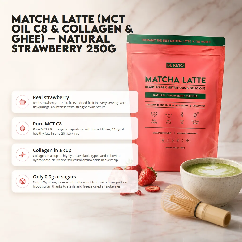 Keto Matcha Latte (MCT C8 Oil & Collagen & Ghee) – Natural Strawberry 250g