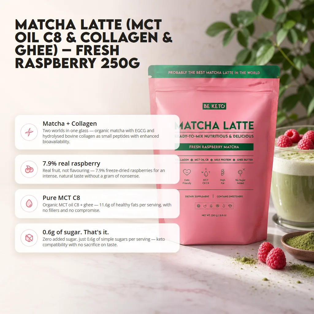 Keto Matcha Latte (MCT C8 Oil & Collagen & Ghee) – Fresh Raspberry 250g