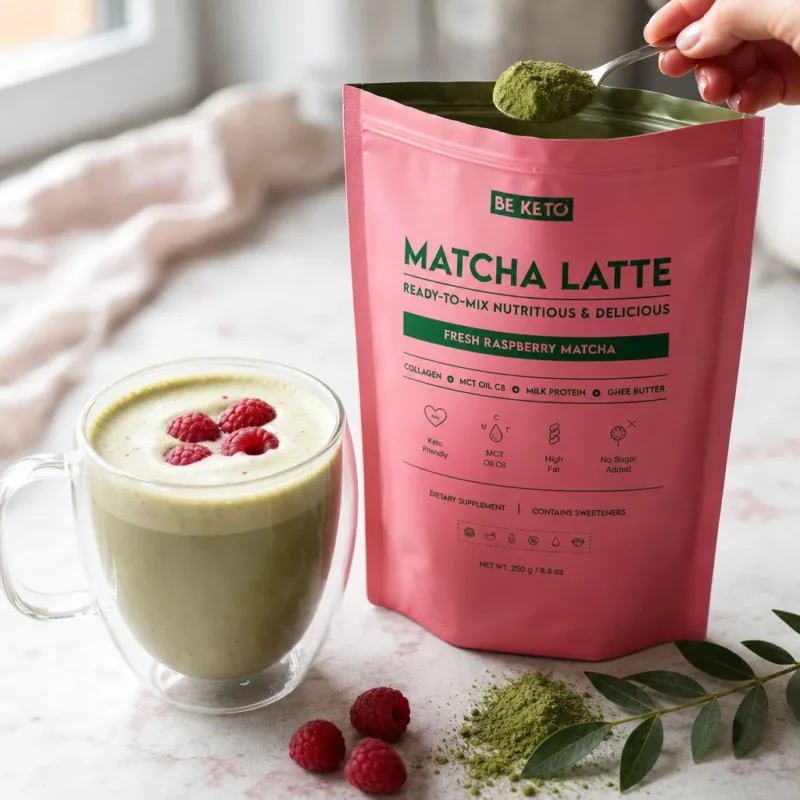 Keto Matcha Latte (MCT C8 Oil & Collagen & Ghee) – Fresh Raspberry 250g