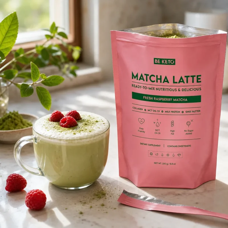Keto Matcha Latte (MCT C8 Oil & Collagen & Ghee) – Fresh Raspberry 250g